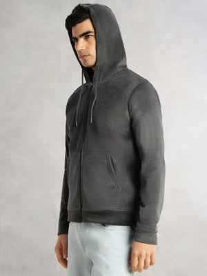 Thomas Scott Men Grey Regular Fit Long Sleeves Kangaroo Pocket Polyester Hoodie Sweatshirt