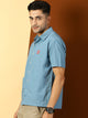 Thomas Scott Men Blue Short Sleeves Boxy Fit Spread Collar Solid 100% Cotton Casual Shirt
