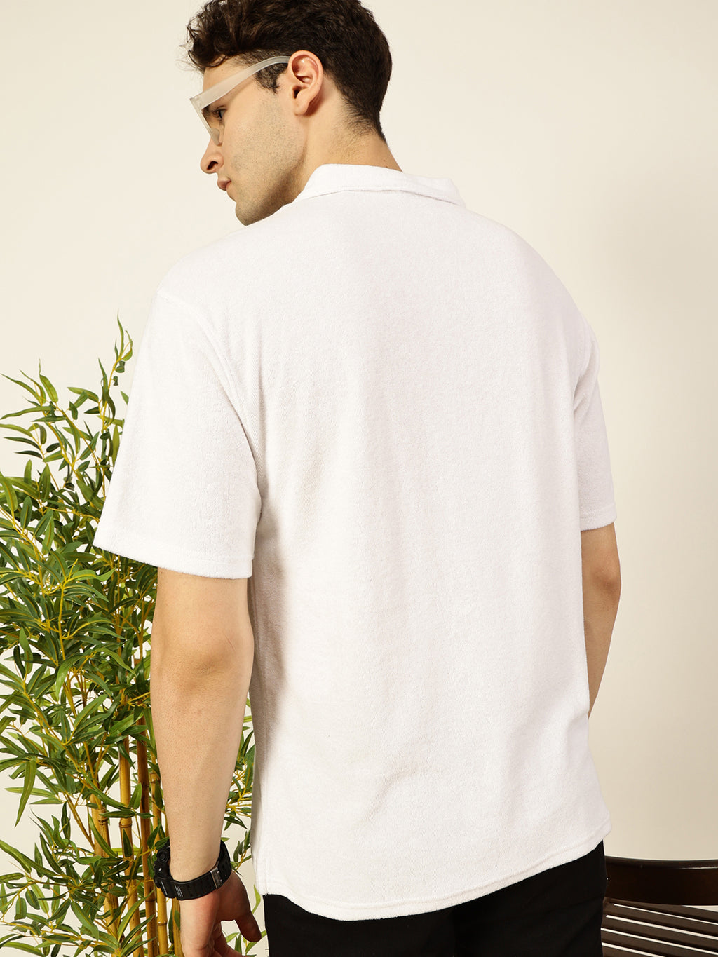 Thomas Scott Men White Relaxed Fit Short Sleeves Solid Polo Collar Knitted T-Shirt