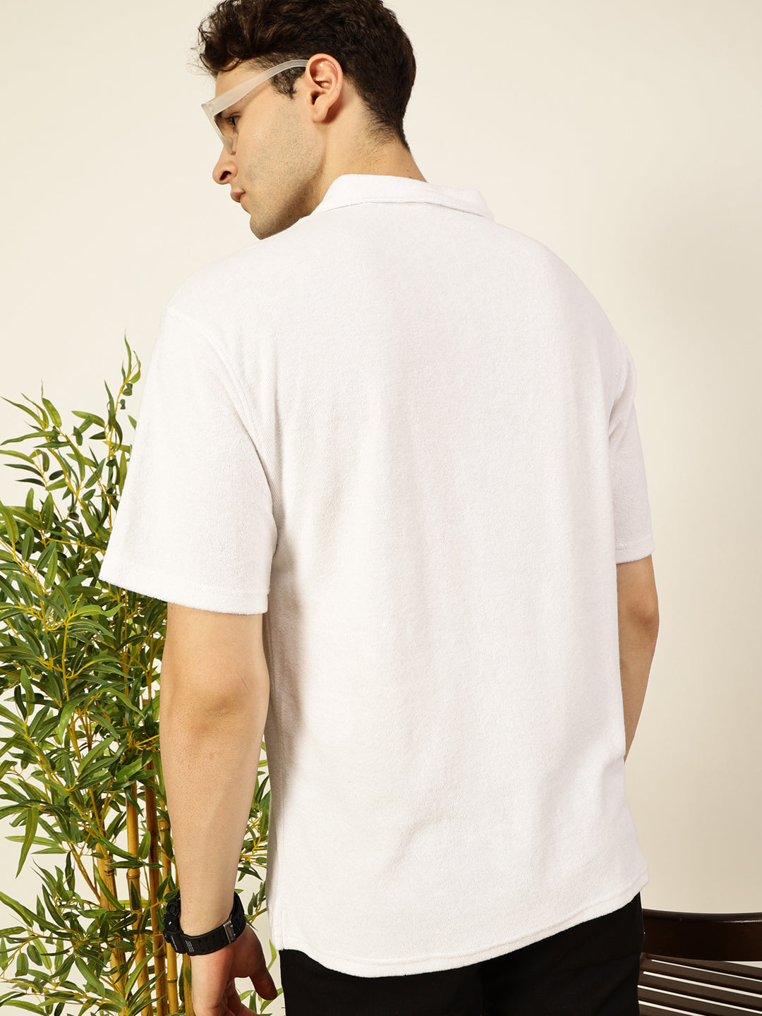 Thomas Scott Men White Relaxed Fit Short Sleeves Solid Polo Collar Knitted T-Shirt