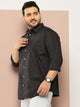 Thomas Scott Men Black Plus Size Regular Fit Long Sleeves Spread Collar Solid Casual Shirt