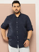 Thomas Scott Men Navy Plus Size Regular Fit Long Roll-Up Sleeves Button-Down Collar Solid Casual Shirt