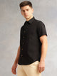 Thomas Scott Men Black Slim Fit Short Sleeves Spread Collar Solid Casual Shirt