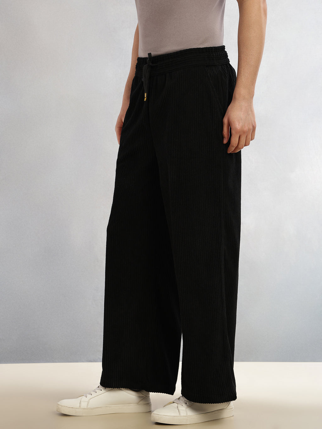 Thomas Scott Men Black Cricket Club Collection Regular Fit Textured Corduroy Trousers