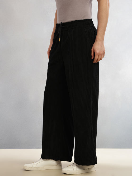 Thomas Scott Men Black Cricket Club Collection Regular Fit Textured Corduroy Trousers