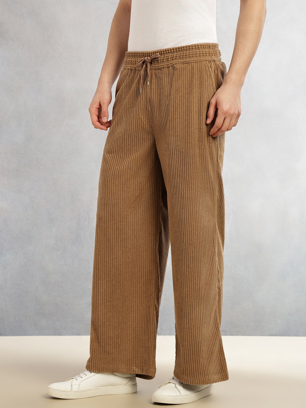 Thomas Scott Men Khaki Cricket Club Collection Regular Fit Textured Corduroy Trousers