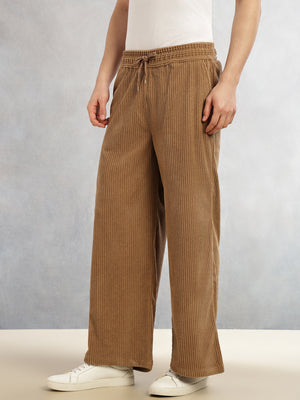 Thomas Scott Men Khaki Cricket Club Collection Regular Fit Textured Corduroy Trousers