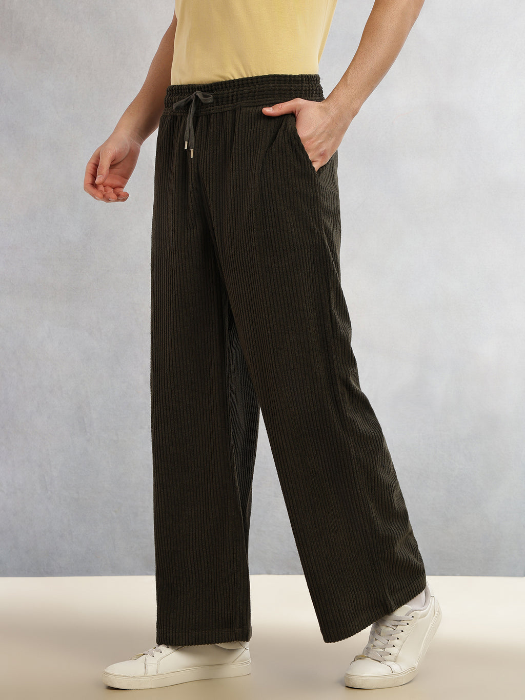 Thomas Scott Men Olive Cricket Club Collection Regular Fit Textured Corduroy Trousers