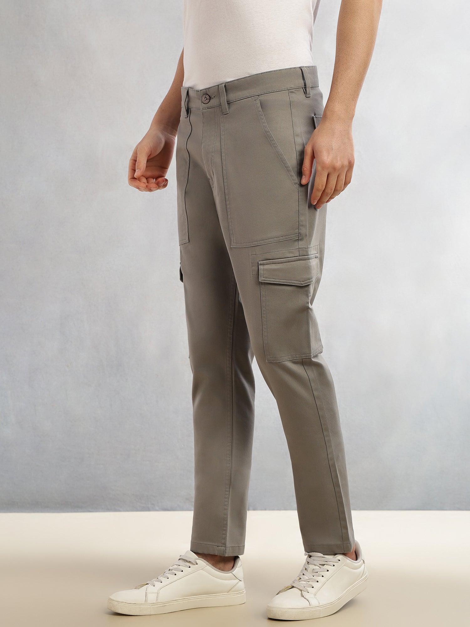 Thomas Scott Men Grey Cricket Club Collection Relaxed Fit Cotton Solid Woven Cargo Trouser