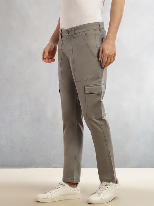 Thomas Scott Men Grey Cricket Club Collection Relaxed Fit Cotton Solid Woven Cargo Trouser