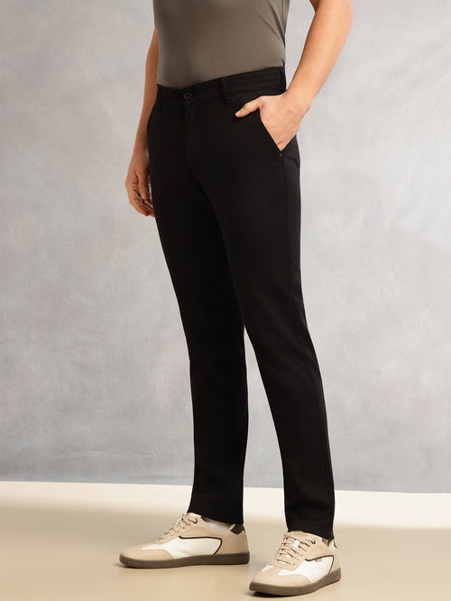 Thomas Scott Men Black Cricket Club Collection Regular Fit Mid-Rise Solid 4 Pockets Woven Chinos Trouser