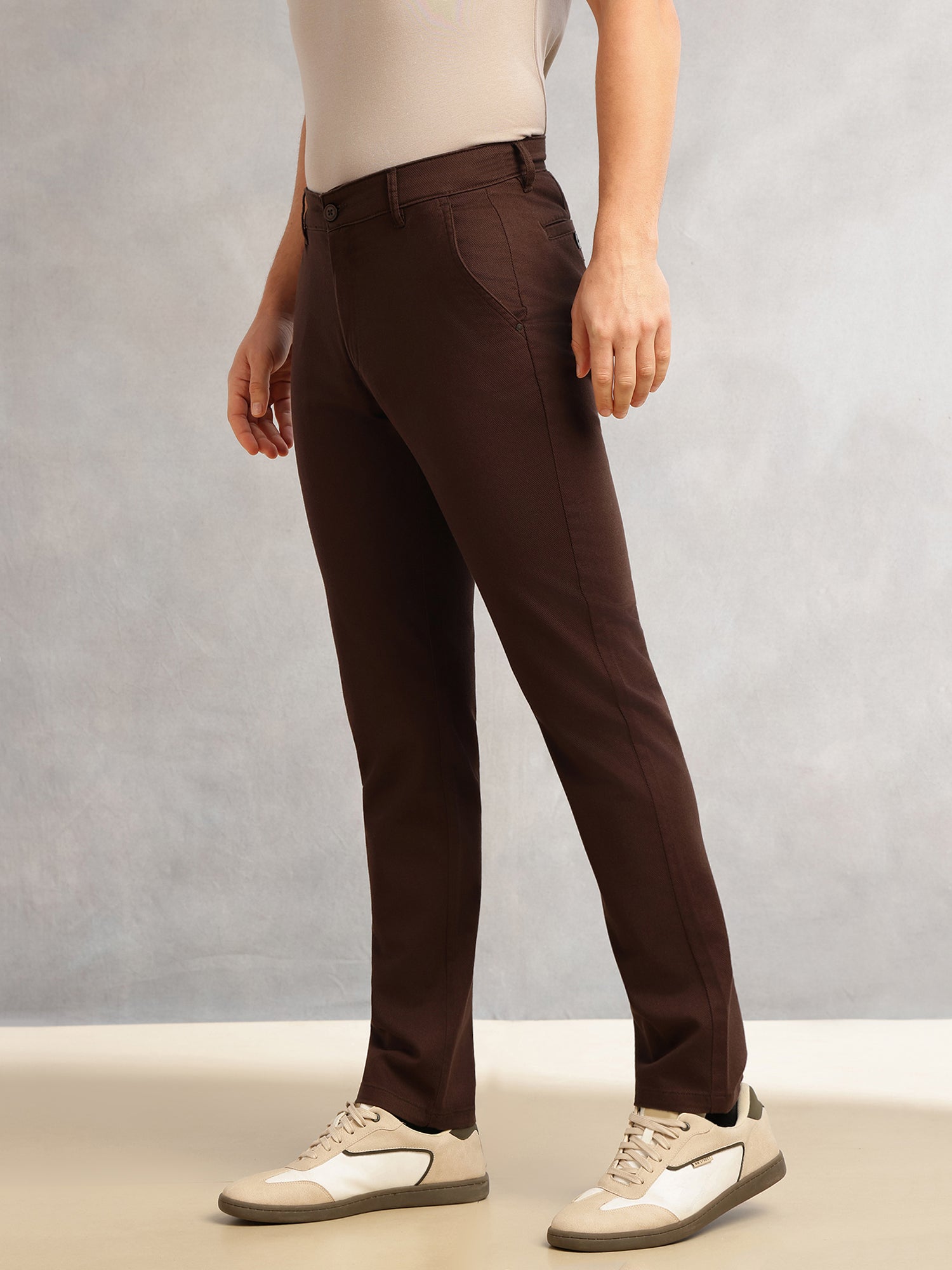 Thomas Scott Men Brown Cricket Club Collection Regular Fit Mid-Rise Solid 4 Pockets Woven Chinos Trouser