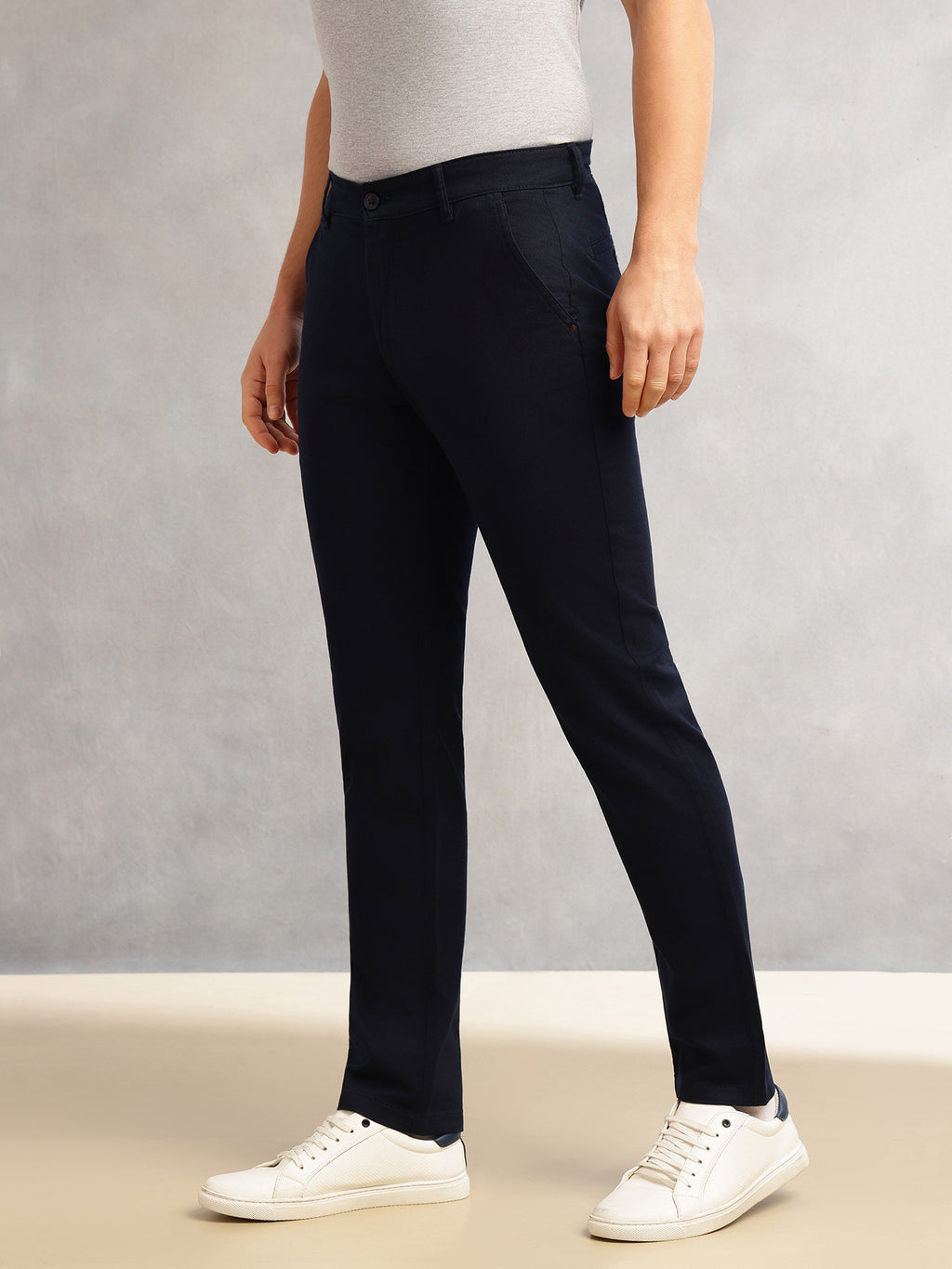 Thomas Scott Men Navy Cricket Club Collection Regular Fit Mid-Rise Solid 4 Pockets Woven Chinos Trouser