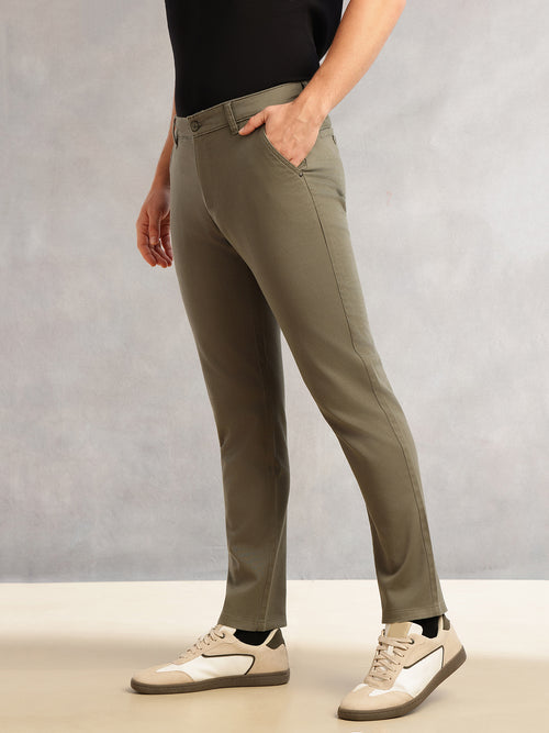 Thomas Scott Men Olive Cricket Club Collection Regular Fit Mid-Rise Solid 4 Pockets Woven Chinos Trouser