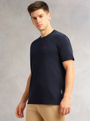 Thomas Scott Men Navy Cricket Club Collection Regular Fit Short Sleeves Round Neck Solid 100% Cotton Knitted Tshirt