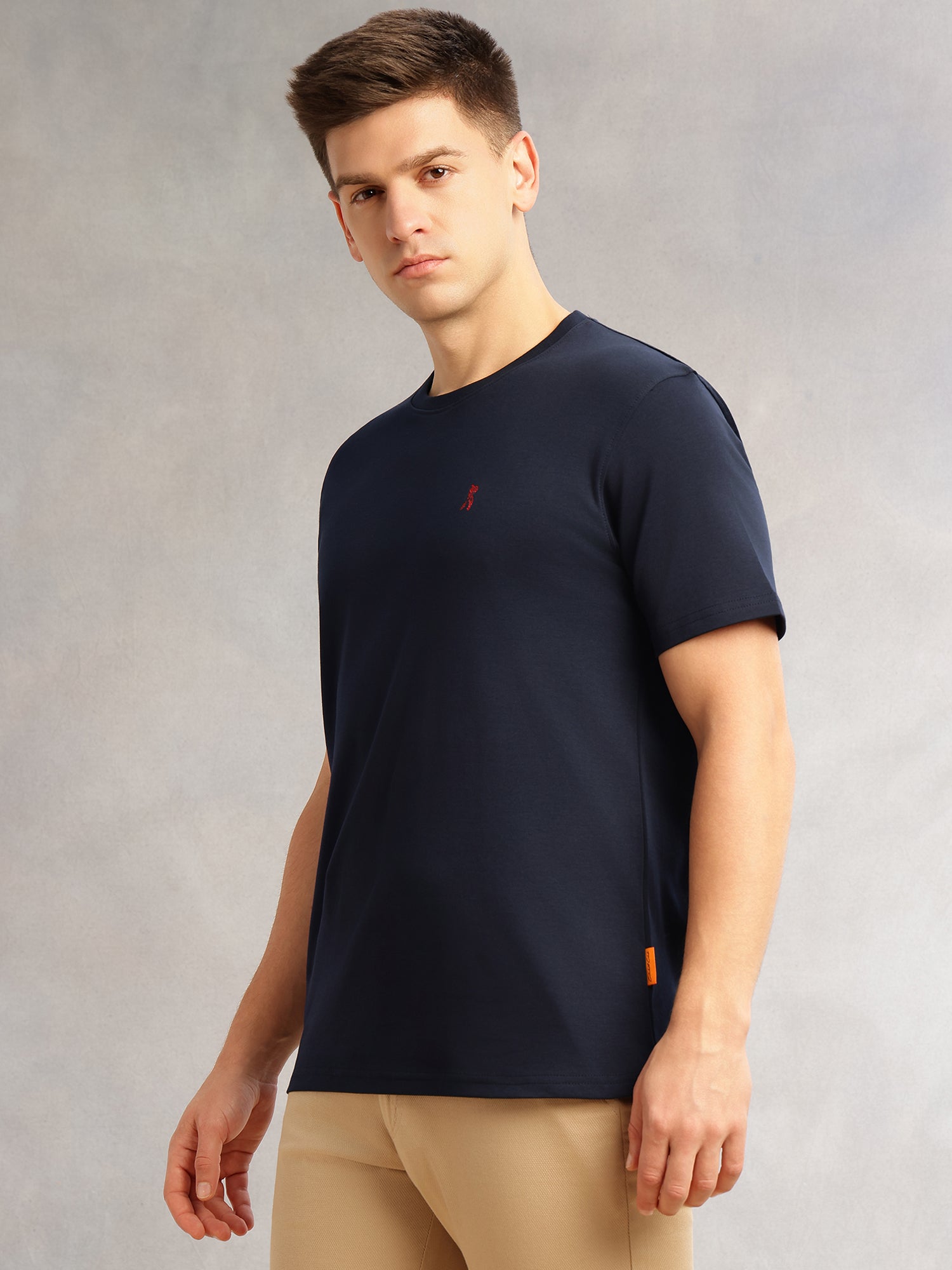 Thomas Scott Men Navy Cricket Club Collection Regular Fit Short Sleeves Round Neck Solid 100% Cotton Knitted Tshirt