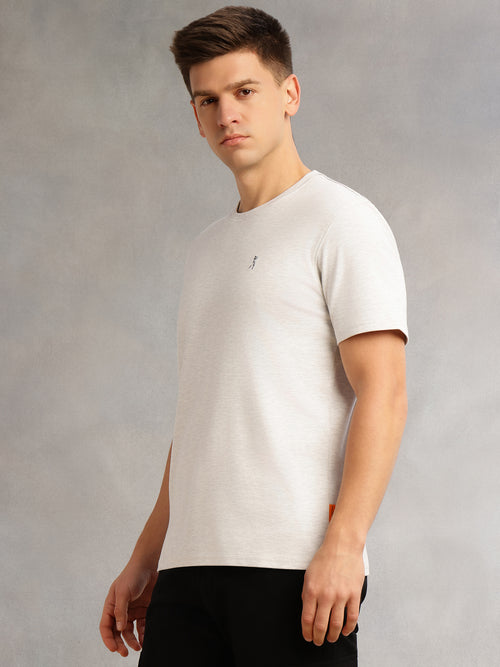 Thomas Scott Men Grey Cricket Club Collection Regular Fit Short Sleeves Round Neck Solid 100% Cotton Knitted Tshirt