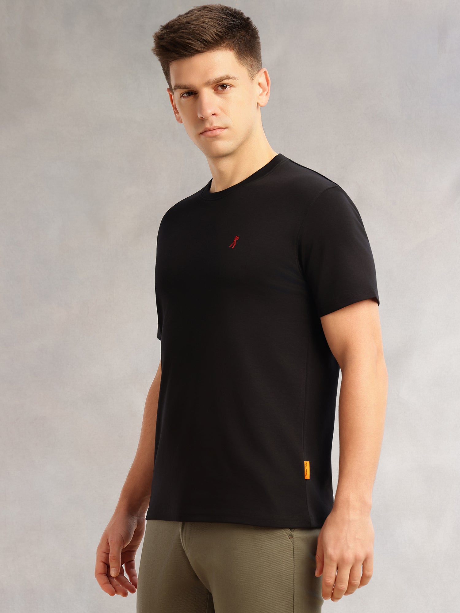Thomas Scott Men Black Cricket Club Collection Regular Fit Short Sleeves Round Neck Solid 100% Cotton Knitted Tshirt
