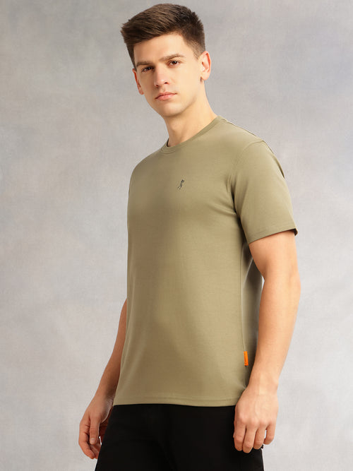 Thomas Scott Men Sea Green Cricket Club Collection Regular Fit Short Sleeves Round Neck Solid 100% Cotton Knitted Tshirt
