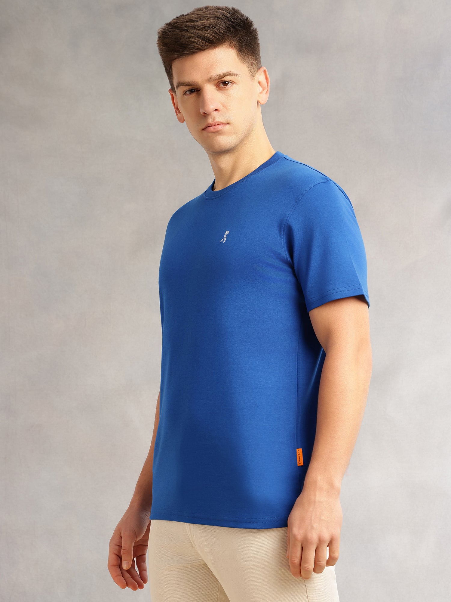 Thomas Scott Men Royal Blue Cricket Club Collection Regular Fit Short Sleeves Round Neck Solid 100% Cotton Knitted Tshirt