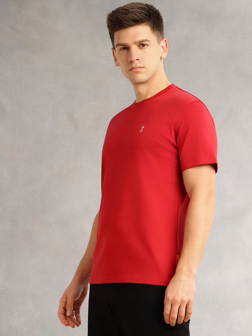 Thomas Scott Men Red Cricket Club Collection Regular Fit Short Sleeves Round Neck Solid 100% Cotton Knitted Tshirt