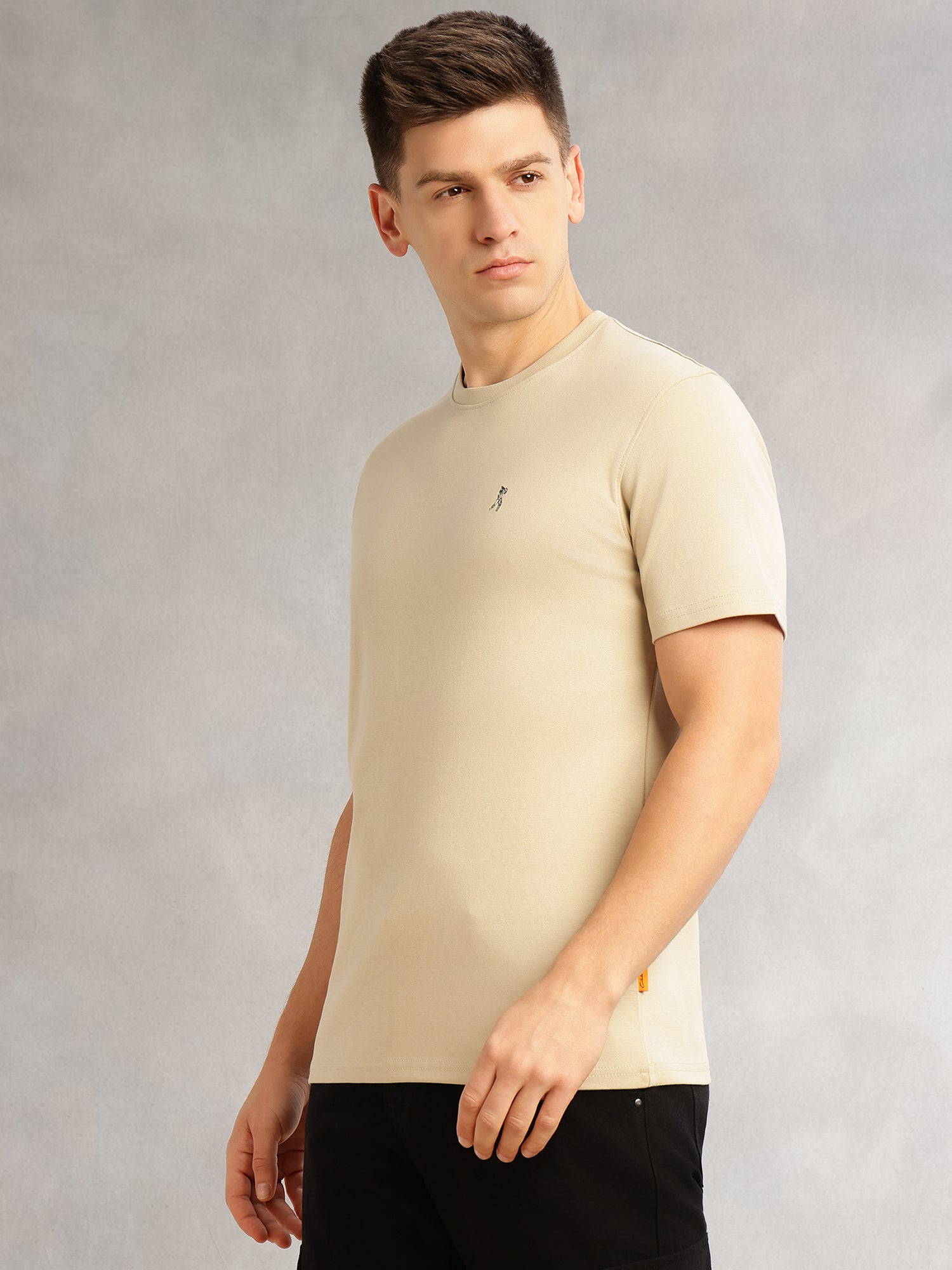 Thomas Scott Men Cream Cricket Club Collection Regular Fit Short Sleeves Round Neck Solid 100% Cotton Knitted Tshirt
