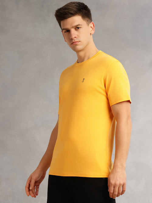 Thomas Scott Men Yellow Cricket Club Collection Regular Fit Short Sleeves Round Neck Solid 100% Cotton Knitted Tshirt