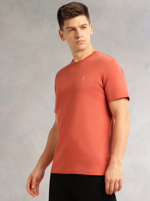 Thomas Scott Men Rust Cricket Club Collection Regular Fit Short Sleeves Round Neck Solid 100% Cotton Knitted Tshirt