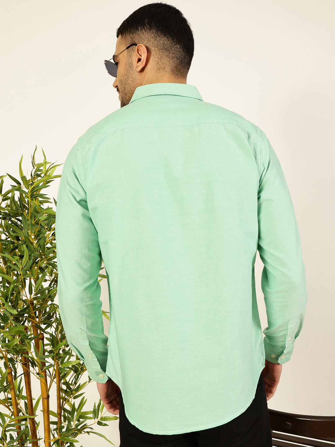Thomas Scott Men Olive Long Sleeves Slim Fit Button-Down Collar 100% Cotton Casual Shirt