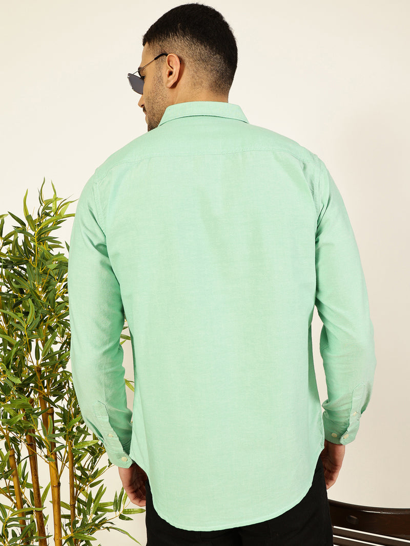 Thomas Scott Men Olive Long Sleeves Slim Fit Button-Down Collar 100% Cotton Casual Shirt