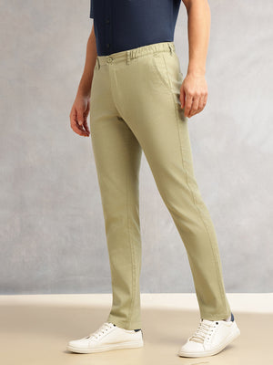 Thomas Scott Men Mint Straight Fit Mid-Rise Solid 4 Pockets Woven Chinos Trouser