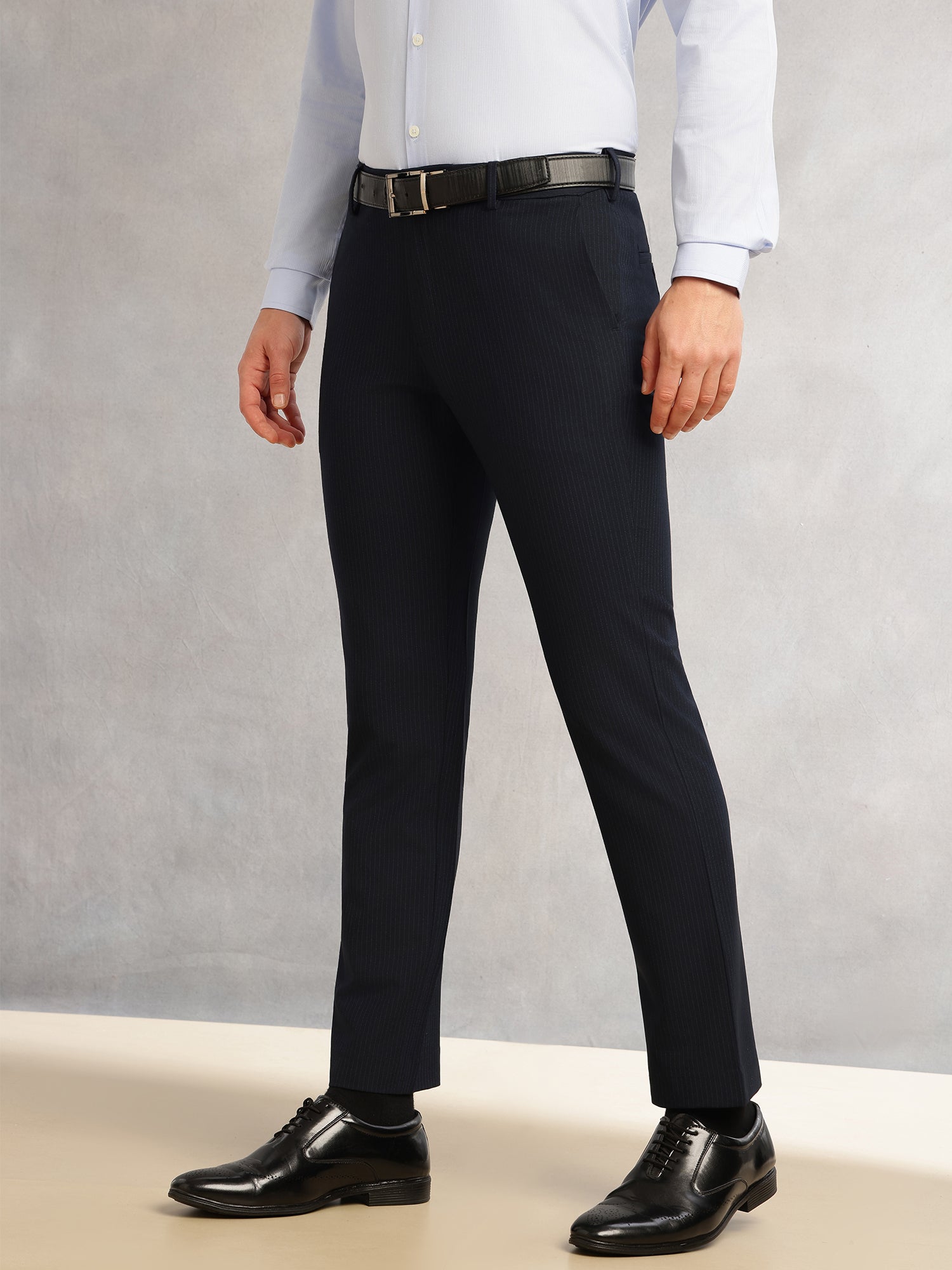 Thomas Scott Men Navy1 Slim Fit Mid-Rise Flexi-Waist 4-Way Stretch Solid Formal Performance Trouser