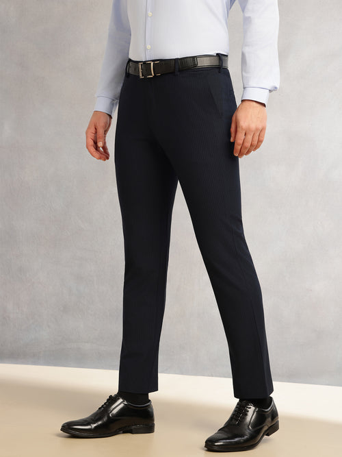 Thomas Scott Men Navy1 Slim Fit Mid-Rise Flexi-Waist 4-Way Stretch Solid Formal Performance Trouser