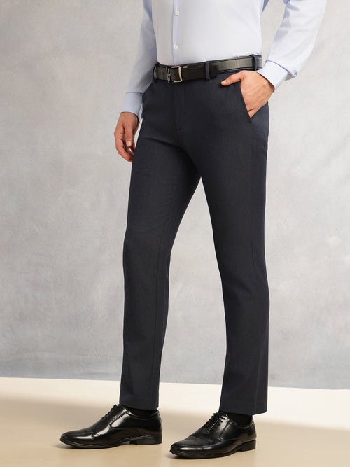 Thomas Scott Men Navy2 Slim Fit Mid-Rise Flexi-Waist 4-Way Stretch Solid Formal Performance Trouser