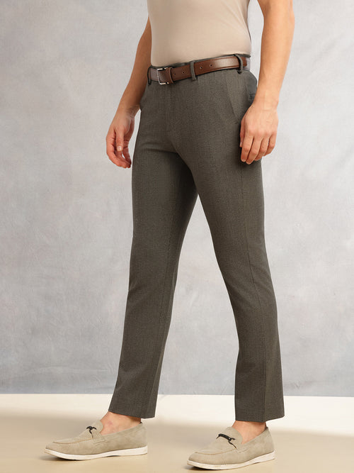 Thomas Scott Men Black Slim Fit Mid-Rise Flexi-Waist 4-Way Stretch Solid Formal Performance Trouser