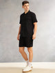 Thomas Scott Men Black Cricket Club Collection Regular Fit Short Sleeves Self Design 100% Cotton Co-Ord Set with Shirt Collar