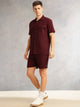 Thomas Scott Men Wine Cricket Club Collection Regular Fit Short Sleeves Self Design 100% Cotton Co-Ord Set with Shirt Collar