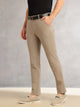 Thomas Scott Men Light Brown Slim Fit Mid-Rise Solid Woven Formal Trousers with Fixed Belt & 4-Way Stretch