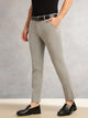 Thomas Scott Men Light Grey Slim Fit Mid-Rise Solid Woven Formal Trousers with Fixed Belt & 4-Way Stretch
