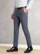 Thomas Scott Men Blue Slim Fit Mid-Rise Solid Woven Formal Trousers with Fixed Belt & 4-Way Stretch