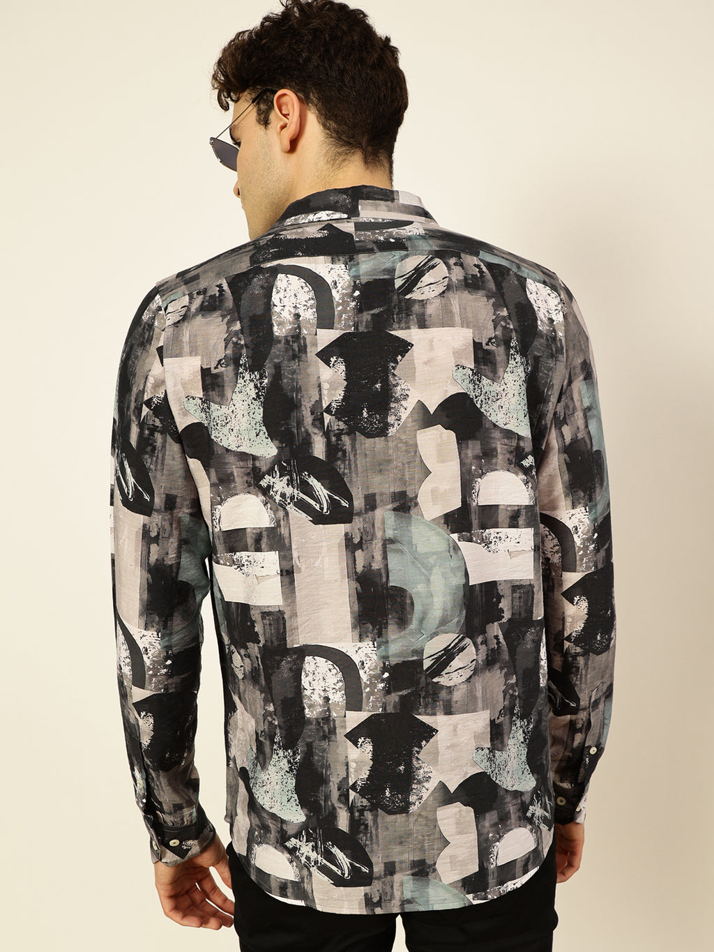 Thomas Scott Men Green Slim Fit Long Sleeves Spread Collar Abstract Printed 100% Cotton Casual Shirt
