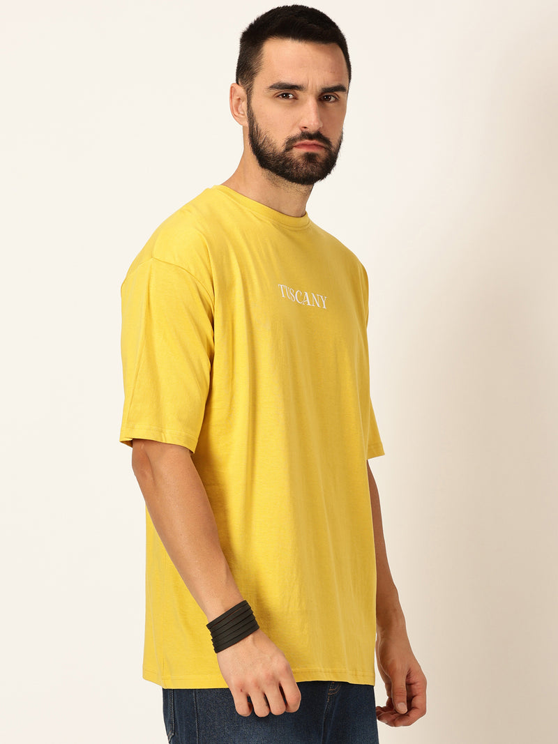 Thomas Scott Men Yellow Oversized Short Sleeves Round Neck Graphic Printed 100% Cotton Knitted T-shirt