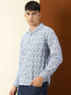 Thomas Scott Men Blue Regular Fit 100% Cotton Graphic Printed Casual Shirt with Long Sleeves & Cuban Collar