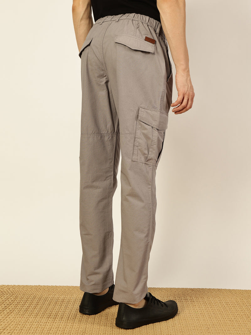 Thomas Scott Men Grey Slim Fit Mid-Rise Solid 6 Pockets Woven Cargo Trouser