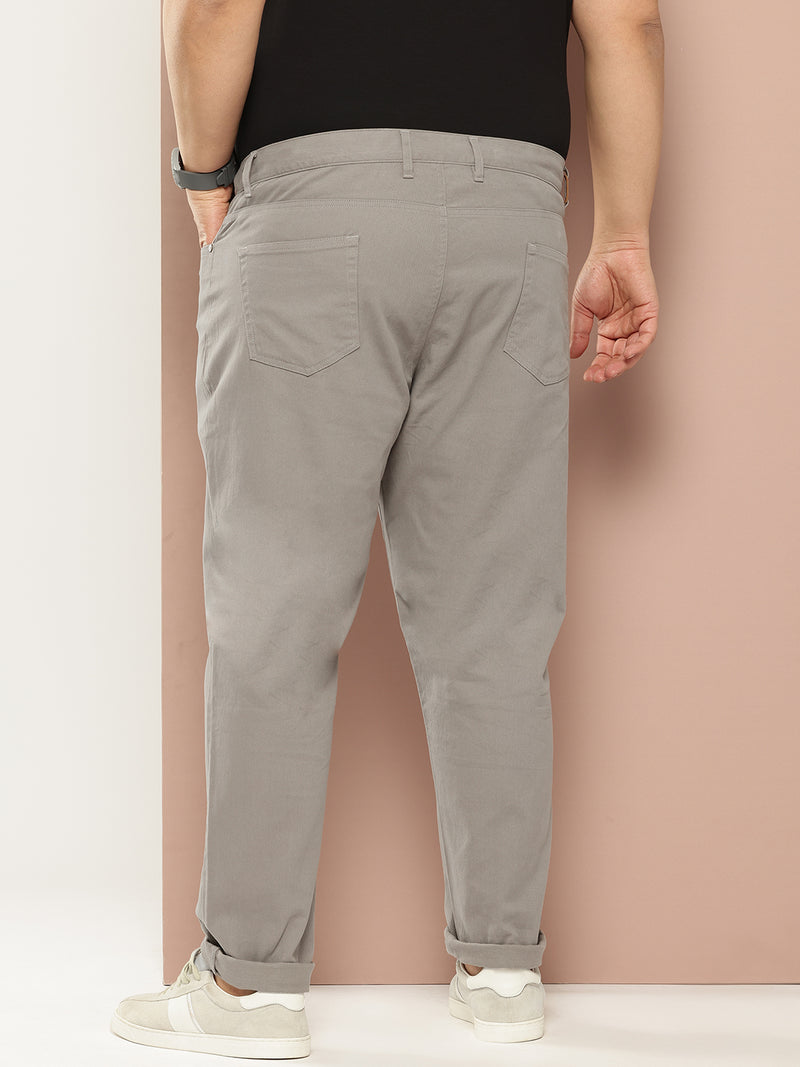 Thomas Scott Men Grey Plus Size Regular Fit Mid-Rise Woven Chinos Trouser
