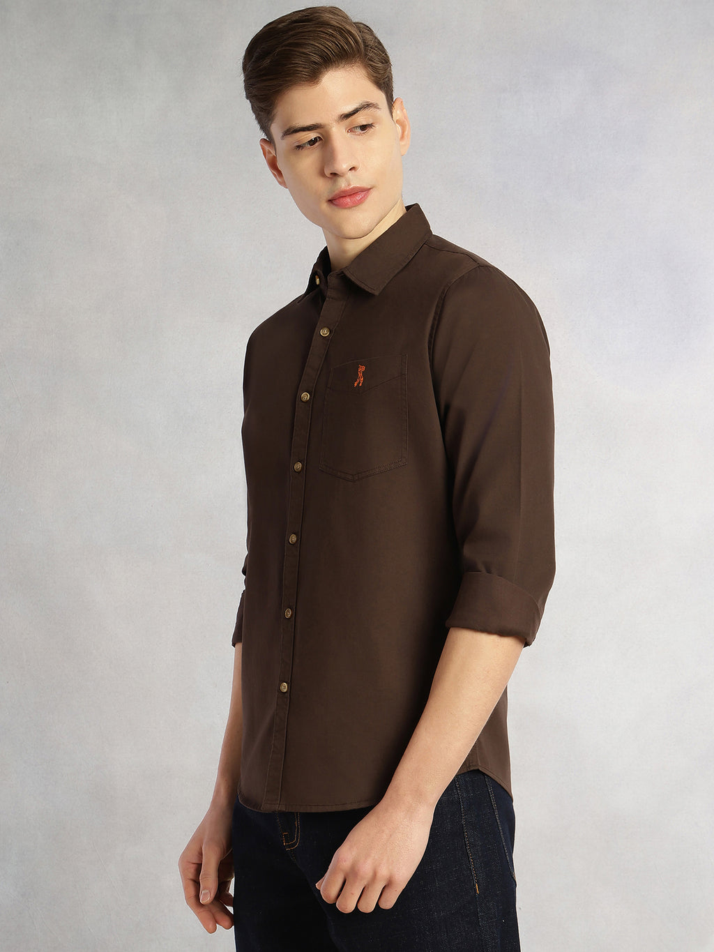 Thomas Scott Men Coffee Cricket Club Collection Long Sleeves Slim Fit Spread Collar 100% Cotton Twill Casual Shirt