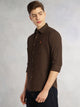 Thomas Scott Men Coffee Cricket Club Collection Long Sleeves Slim Fit Spread Collar 100% Cotton Twill Casual Shirt