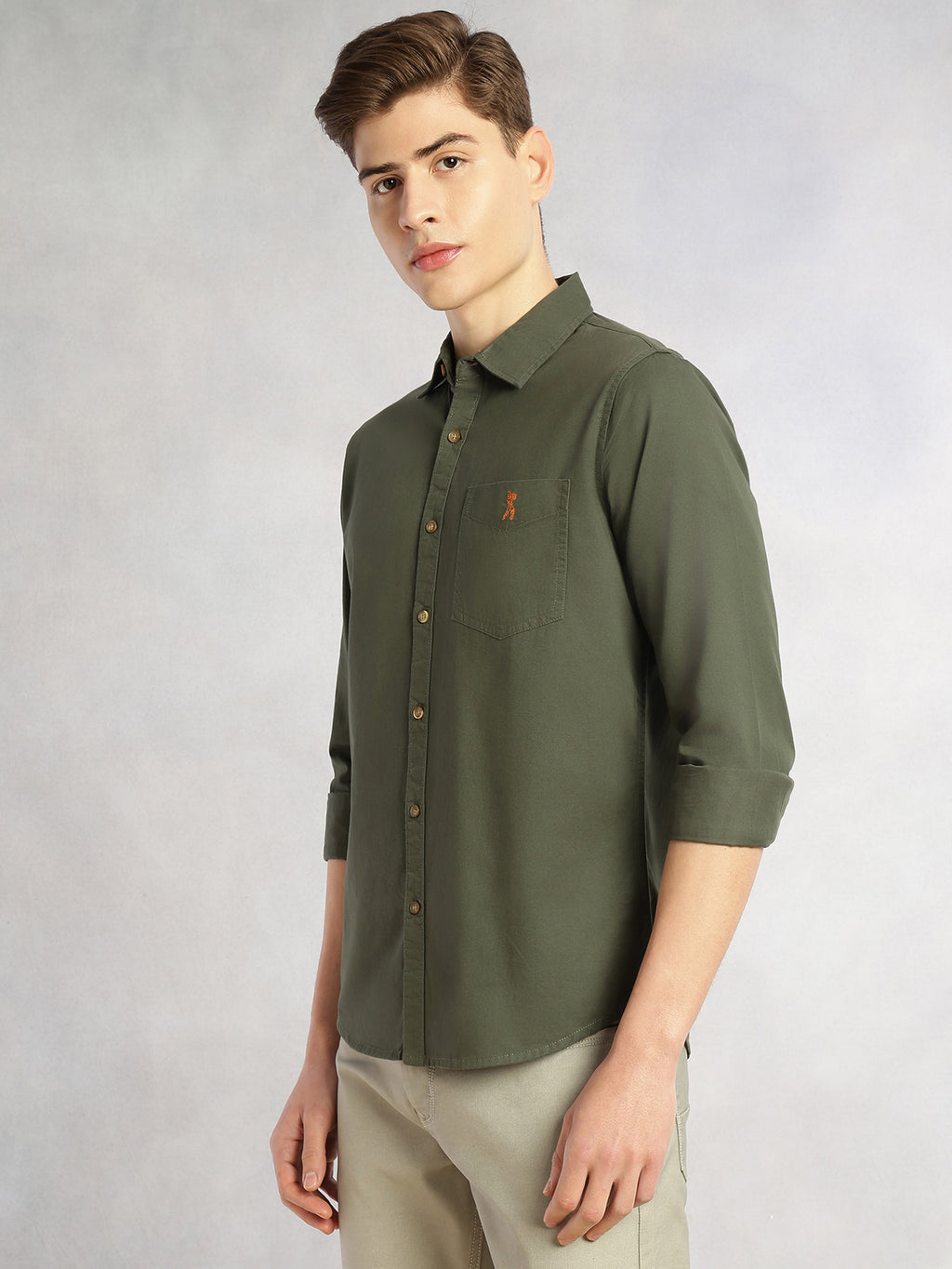 Thomas Scott Men Olive Cricket Club Collection Long Sleeves Slim Fit Spread Collar 100% Cotton Twill Casual Shirt