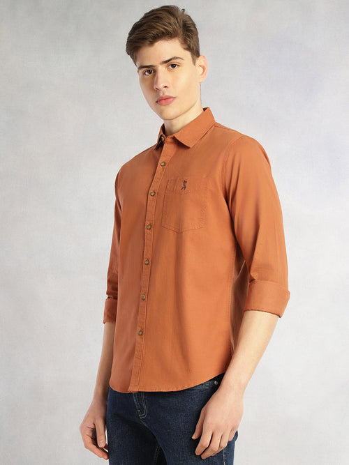Thomas Scott Men Rust Cricket Club Collection Long Sleeves Slim Fit Spread Collar 100% Cotton Twill Casual Shirt