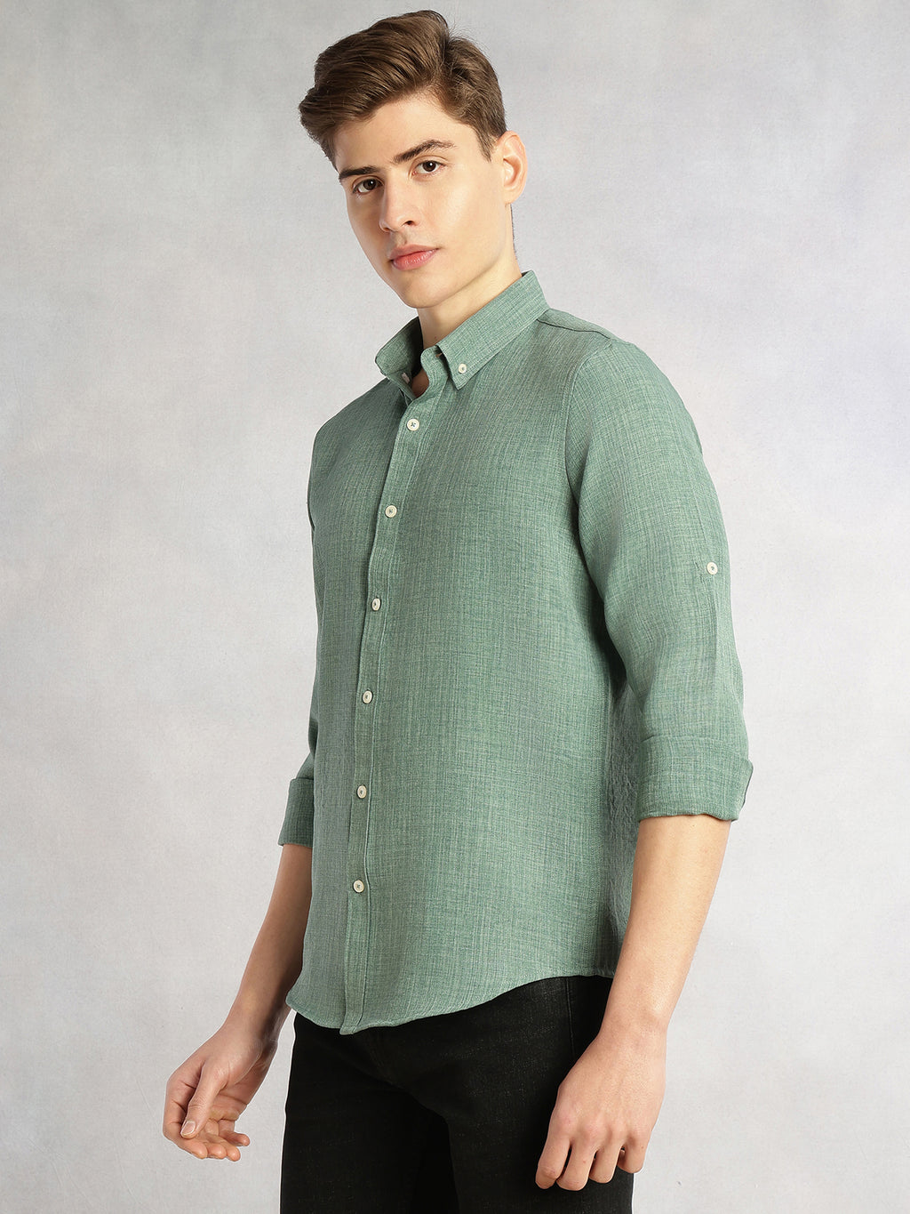Thomas Scott Men Mint Slim Fit Long Sleeves Button-Down Collar Polyester Casual Shirt